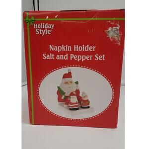Holiday Style Christmas Napkin Holder Salt and Pepper Set, PRE-OWNED, IOB